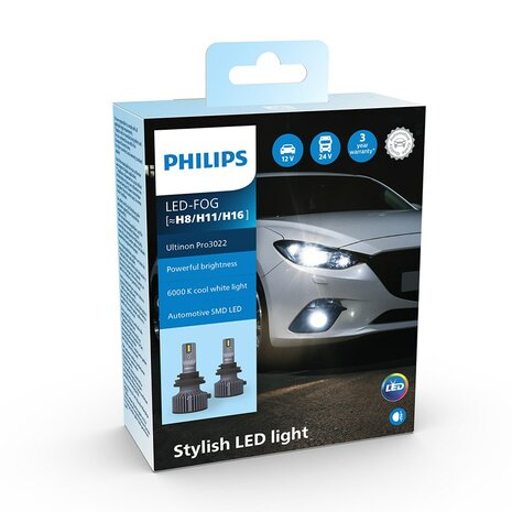 Philips H8/H11/H16 LED Fog Light 12-24V Ultinon Pro3022 Set